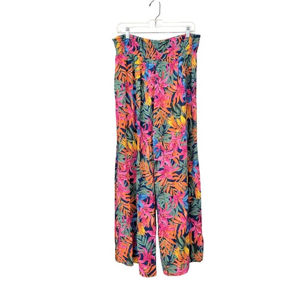 Tropical Multicolor Wide-Leg Pants With Elastic Waistband Women's Size L (12-14) - Picture 3 of 9
